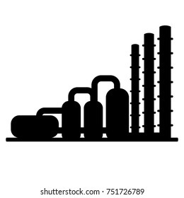 Natural Gas Processing Plant. Black Flat Vector Icon. Logo For Oil And Gas Industry