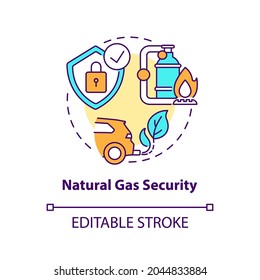 Natural gas security concept icon. Energy security type idea thin line illustration. Effectiveness and cost-efficiency. Fuel for production. Vector isolated outline RGB color drawing. Editable stroke