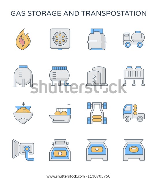 Natural gas storage tank and transportation\
vector icon. Including flame, refuel, truck and tanker. Natural gas\
divided to NGV and CNG for vehicle, Lpg for cooking, Lng for\
transport via LNG\
tanker.