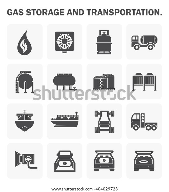 Natural gas storage tank and transportation\
vector icon. Including flame, refuel, truck and tanker. Natural gas\
divided to NGV and CNG for vehicle, Lpg for cooking, Lng for\
transport via LNG\
tanker.