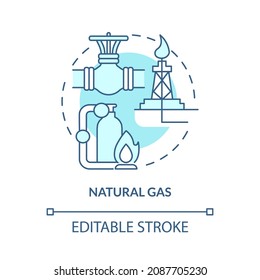 Natural Gas Turquoise Blue Concept Icon. Fuel Extract Nonrenewable Sources Abstract Idea Thin Line Illustration. Isolated Outline Drawing. Editable Stroke. Roboto-Medium, Myriad Pro-Bold Fonts Used