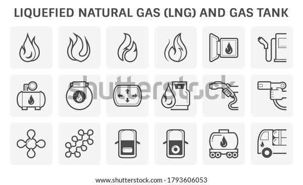 Natural gas vector icon. Including flame, refuel
service, storage tank, molecular and transportation. Natural gas
divided to NGV and CNG for vehicle, Lpg for cooking, Lng for
transport via LNG
tanker.