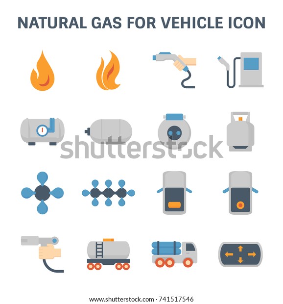 Natural gas vector icon. Including flame, refuel\
service, storage tank, molecular and transportation. Natural gas\
divided to NGV and CNG for vehicle, Lpg for cooking, Lng for\
transport via LNG\
tanker.
