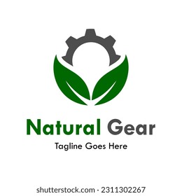 Natural gear design logo template illustration. there are gear with leaf