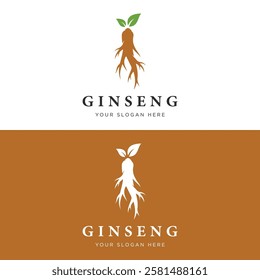 Natural ginseng herb plant logo and leaves.Logo for business, herbal,floral.