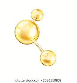 Natural golden collagen molecule model realistic vector illustration. Complex chemical structure from spheres for students study 3d object on white