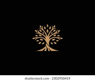 Natural Golden Tree Garden Plant Logo Icon Template Design Vector Concept Illustration.