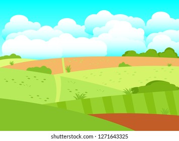 Natural grassland scene sky vector illustration