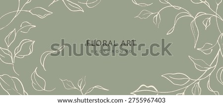 Natural green abstract background with sketches of branches and leaves. Vector floral hand drawn line art illustration for web design, wallpaper, poster, banner, card, print, invitation, social media, cover
