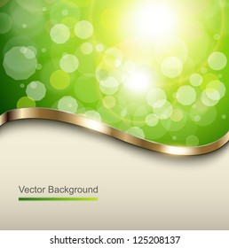 Natural green background with metallic wave, vector.