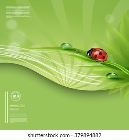 Natural green background with metallic wave, vector.