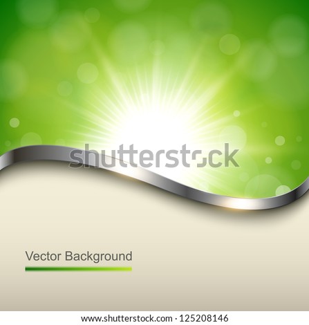 Natural green background with metallic wave, vector.