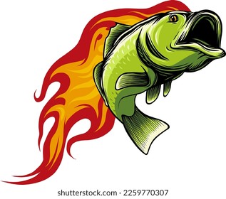 Natural Green Bass Fish in vector Illustration