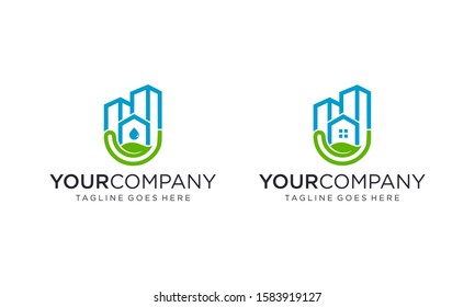 Natural Green Building Logo Designs Concept Stock Vector (Royalty Free ...