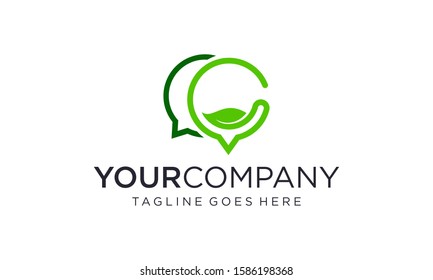 Natural green chat logo design concept on white background