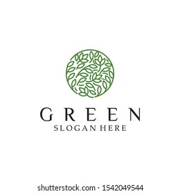 Natural green in Circle leaf abstract logo design templates emblems icon for holistic medicine centers 