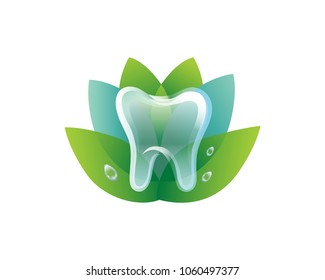 Natural Green Dental Care Solution Logo In White Isolated Background