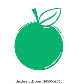 Natural green eco sticker isolated on white background. Hand drawn rustic icon with copy space. Illustration of circle with sheet for labeling healthy food and products, vector graphics