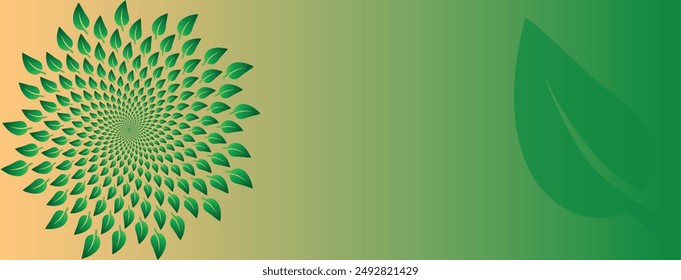 natural green golden ratio banner with gradient background and leaves in a fibonacci pattern for eco friendly sustainable business