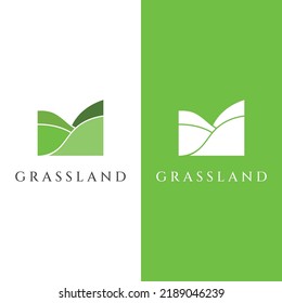 Natural green grass, meadow, and mowed grass element logo in Spring.