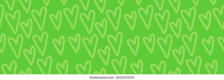 Natural green Hearts web banner, seamless texture background