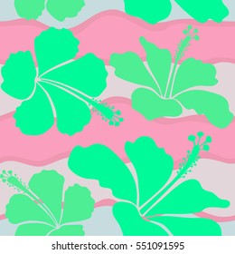 Natural green hibiscus seamless pattern. Summer design. Seamless floral pattern can be used for wallpaper, website background, wrapping paper. Vector flower concept.