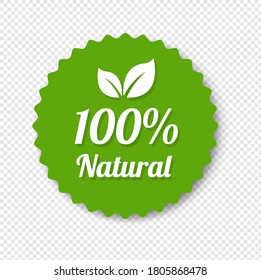 Natural Green Label With Leaves Transparent Background With Gradient Mesh, Vector Illustration