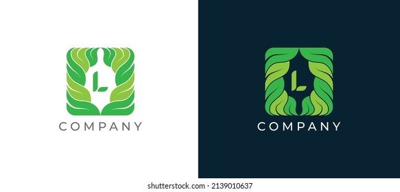 Natural Green Leaf Logo sign icon symbol Design with Letter L. Vector illustration logo template