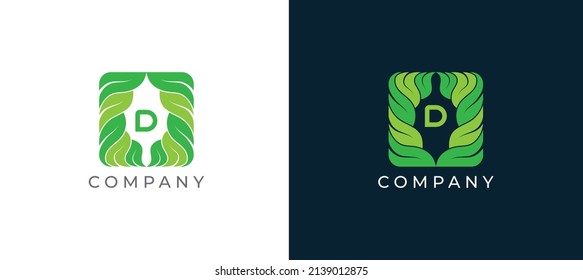Natural Green Leaf Logo sign icon symbol Design with Letter D. Vector illustration logo template