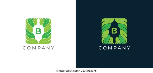 Símbolo del icono del logotipo de la hoja verde natural Diseño con letra B. Plantilla de logotipo de ilustración de vector
