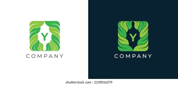 Natural Green Leaf Logo sign icon symbol Design with Letter Y. Vector illustration logo template