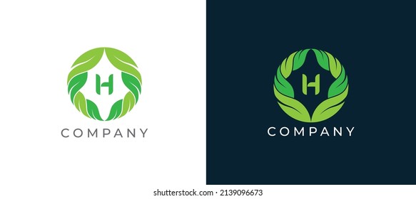 Das Symbol für das Symbol des natürlichen grünen Leaf-Logos Design mit Buchstabe H. Logo-Vorlage für Vektorgrafiken