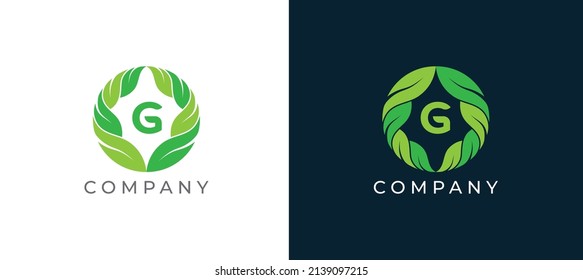 Natural Green Leaf Logo sign icon symbol Design with Letter G. Vector illustration logo template
