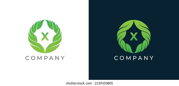 Natural Green Leaf Logo sign icon symbol Design with Letter X. Vector illustration logo template
