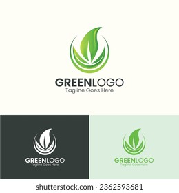 Natural Green Leaves Logo Design Template with Gradient Leaf