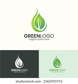 Natural Green Leaves Logo Design Template with Gradient Leaf