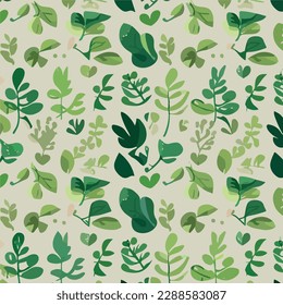 Natural green leaves Seamless pattern background. Vector illustration. Geometric ornament. Elements green leaves. Use for wallpaper, print packaging paper, and textiles.