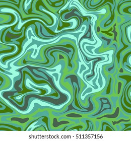 Natural green marble imitation seamless pattern. Trendy backdrop with blue acrylic drips on white background. Paint waves and vortexes stone texture.