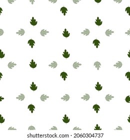 Natural green oak seamless pattern isolated on white background. Vintage foliage backdrop. Simple nature wallpaper. For fabric design, textile print, wrapping, cover. Doodle vector illustration.