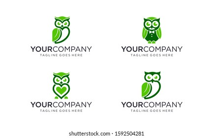 Natural green owl logo design concept 