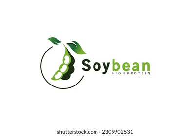 Natural green soybean logo design, Health Food icon vector illustration