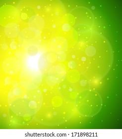 Verde natural, fondo soleado, ilustración vectorial.