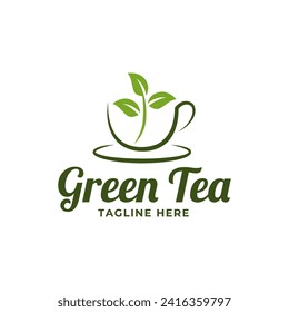 Natural green tea cup for logo design concept editable.