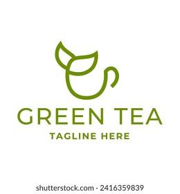 Natural green tea cup for logo design concept editable.