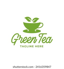 Natural green tea cup for logo design concept editable.