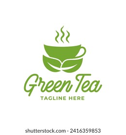 Natural green tea cup for logo design concept editable.