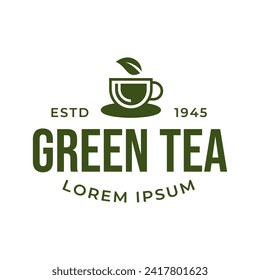 Natural green tea cup for logo design concept editable.