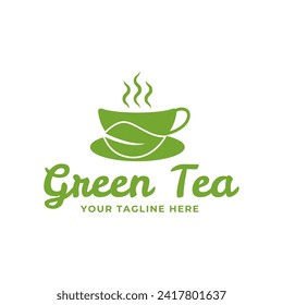 Natural green tea cup for logo design concept editable.