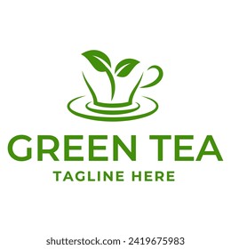 Natural green tea cup for logo design concept editable.