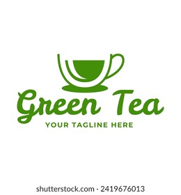 Natural green tea cup for logo design concept editable.